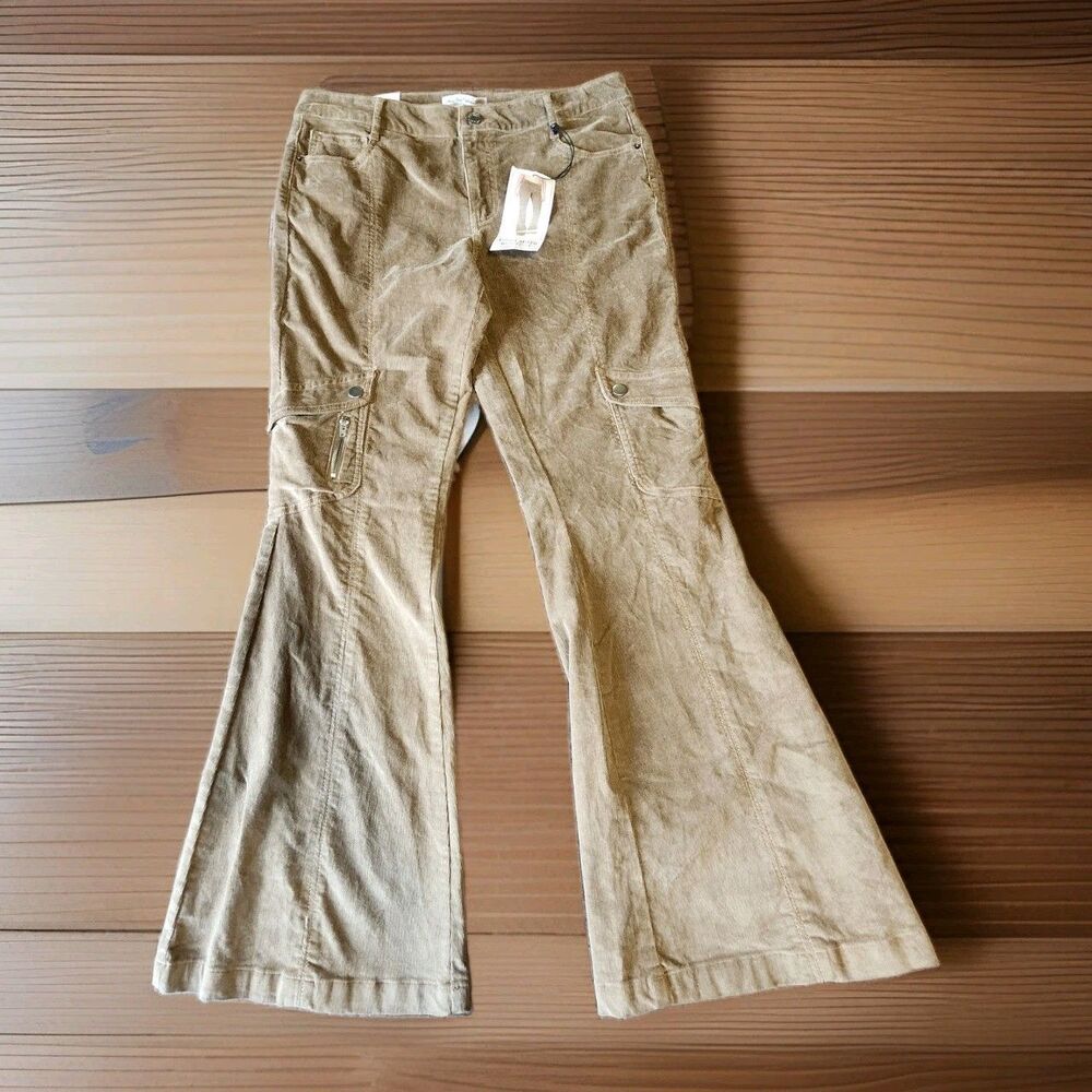 Vanilla Star Cord Moto Cargo Bootcut Pants Brown Corduroy Womens 12 Zippers